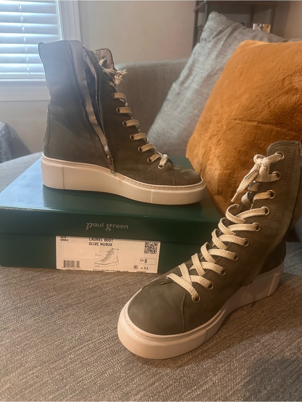 Paul Green Olive Nubuck High-Top Sneakers